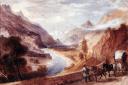 'Milser Gstoag', im Hintergrund Mils und Schönwies. Aquarell des englischen Wandermalers W. Brockedon (1787 - 1854). Von der Galerie 'zum alten Ötztal' zur Verfügung gestellt.